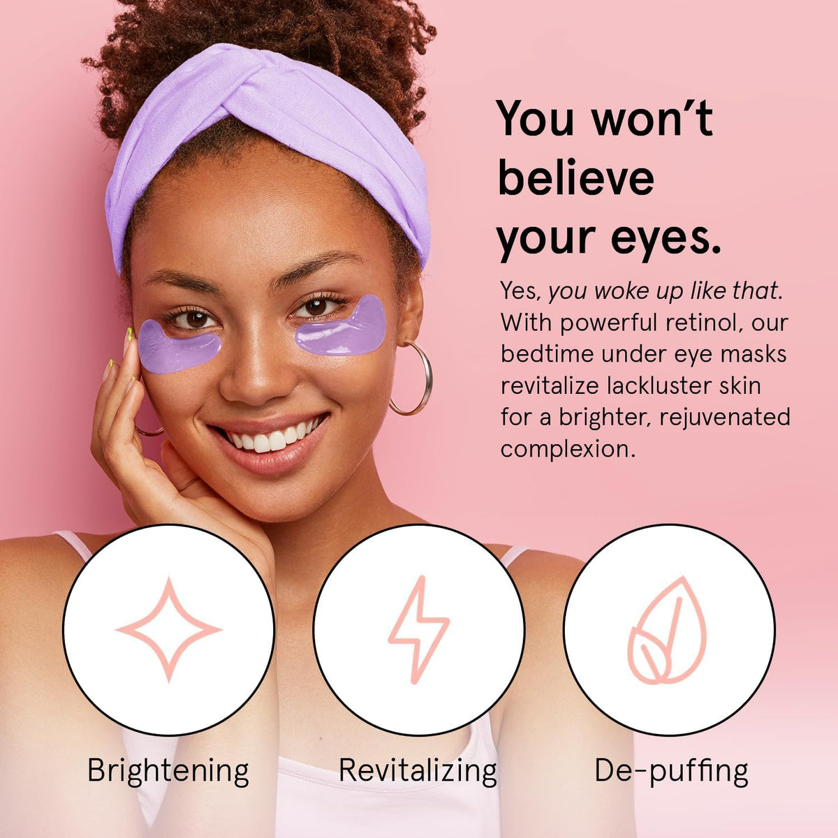 grace & stella single patch on model under eye demonstrating cooling effect
