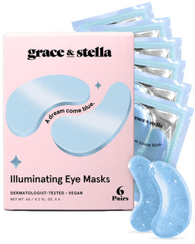 grace & stella front packaging showing blue under-eye masks and benefits