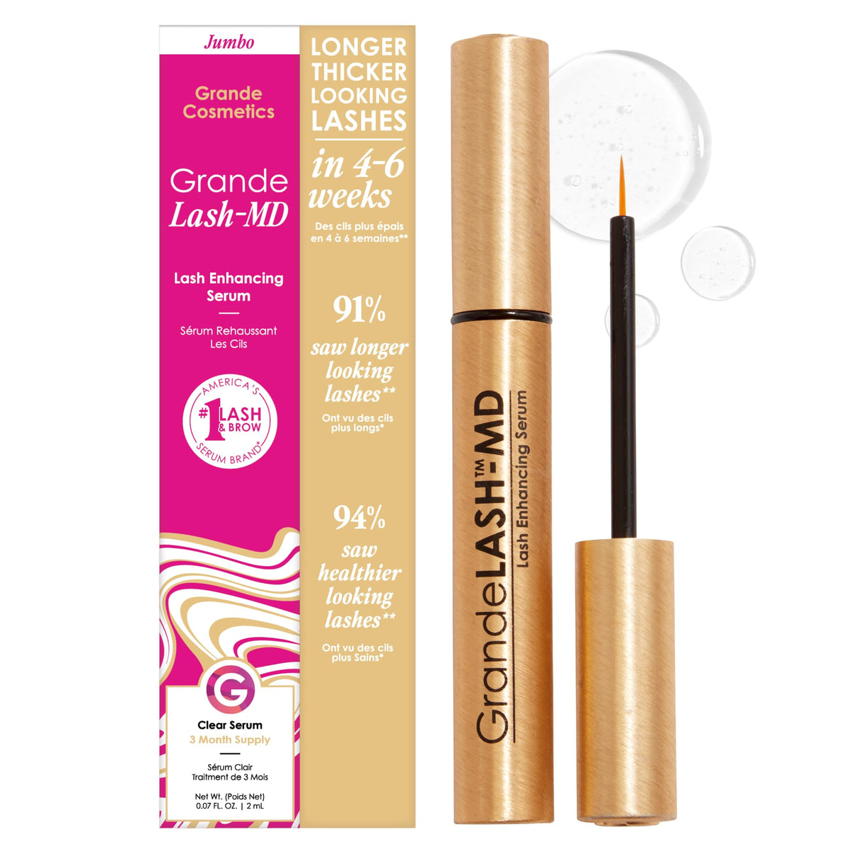 Grande Cosmetics tube front view showing product and brand for easy recognition