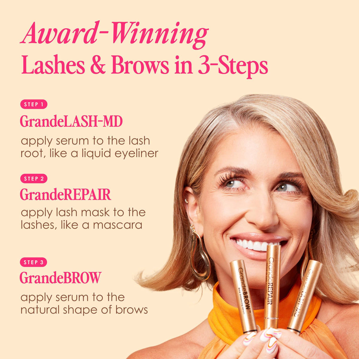 Grande Cosmetics GrandeLASH-MD wand detail showing precise applicator for longer-looking lashes