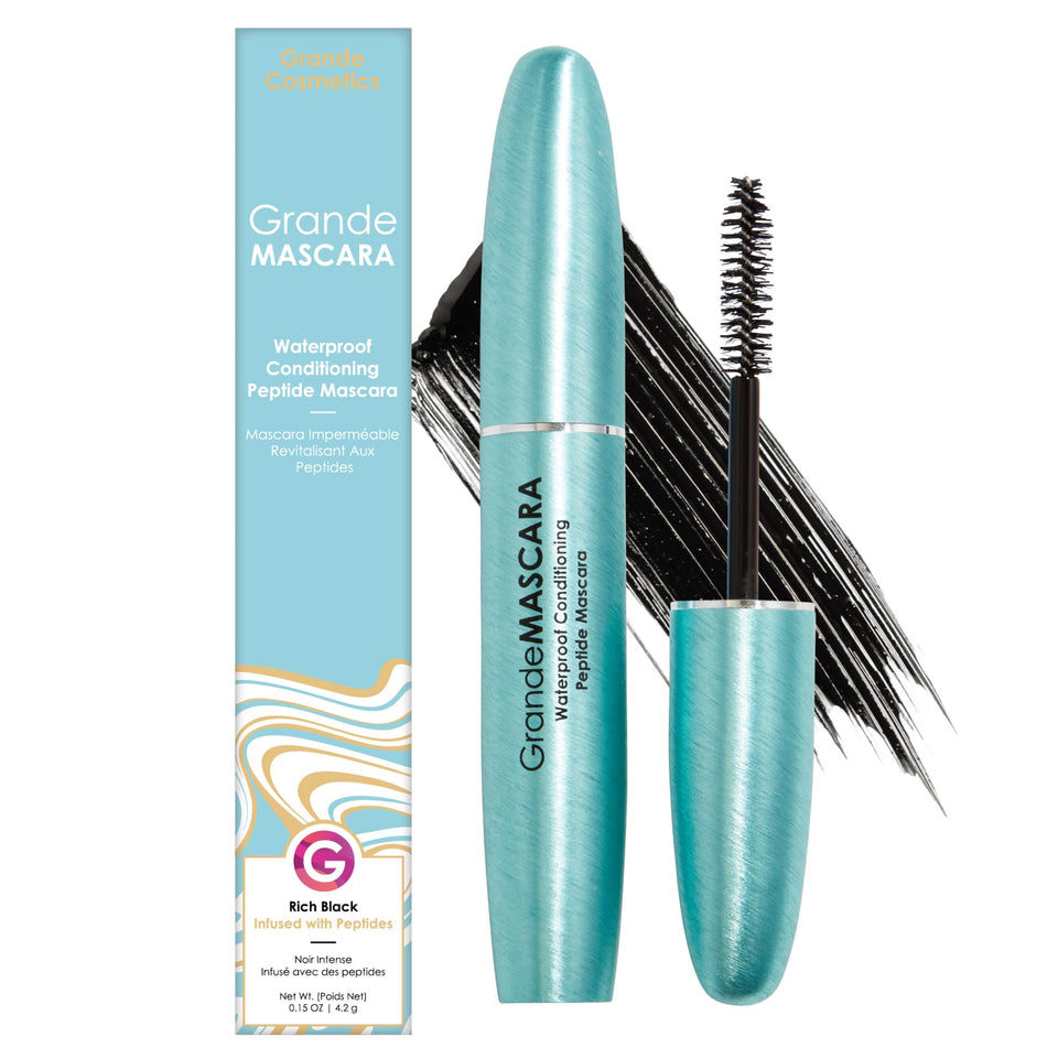 Grande Cosmetics front packaging showing waterproof mascara benefits