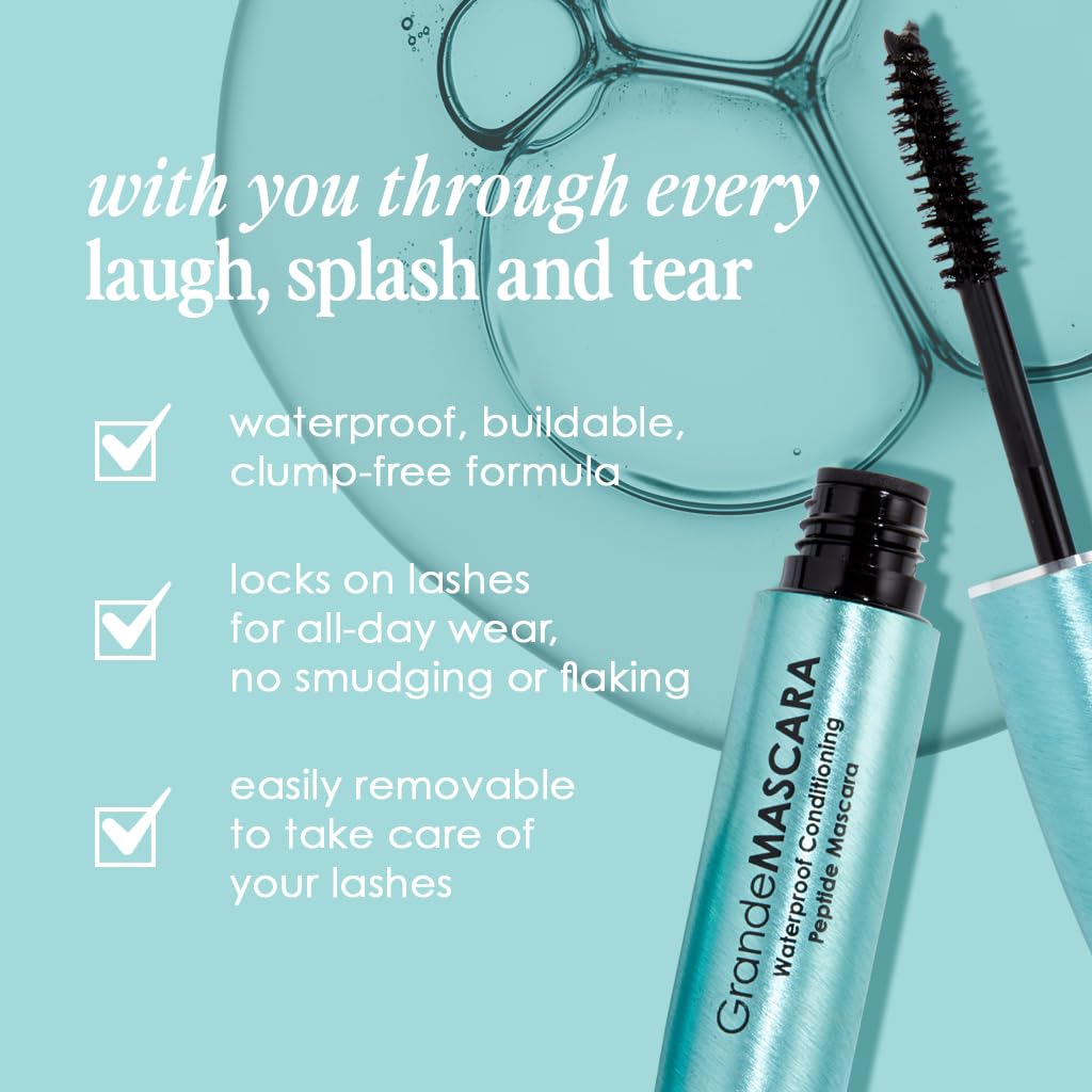 Grande Cosmetics mascara applied on lashes for visible length and volume