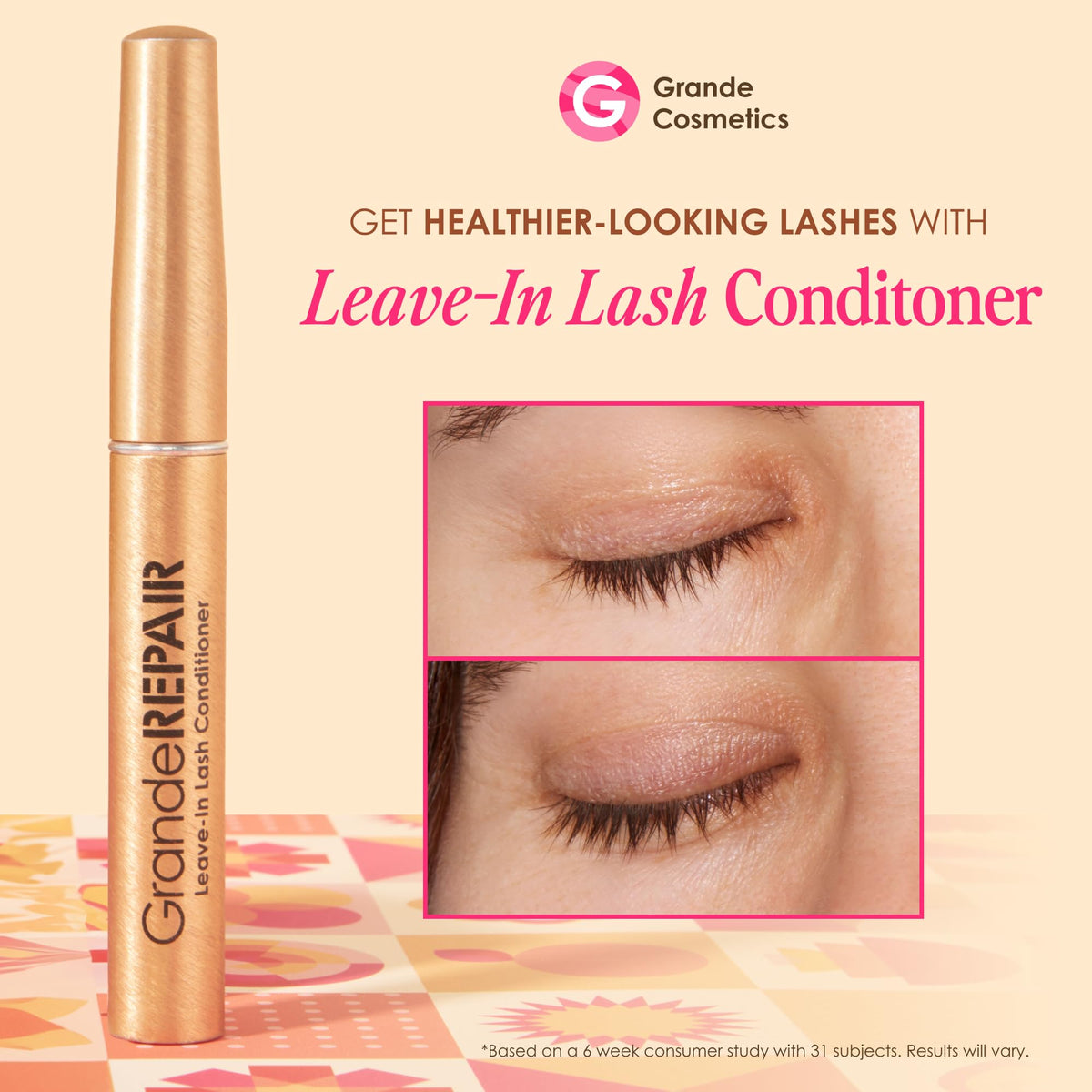 Grande Cosmetics mini trio on bathroom shelf lifestyle shot for routine-ready convenience