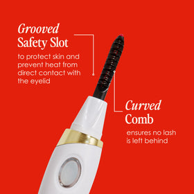 Grande Cosmetics product packaging and label highlighting dimensions and rechargeable feature for easy travel benefit