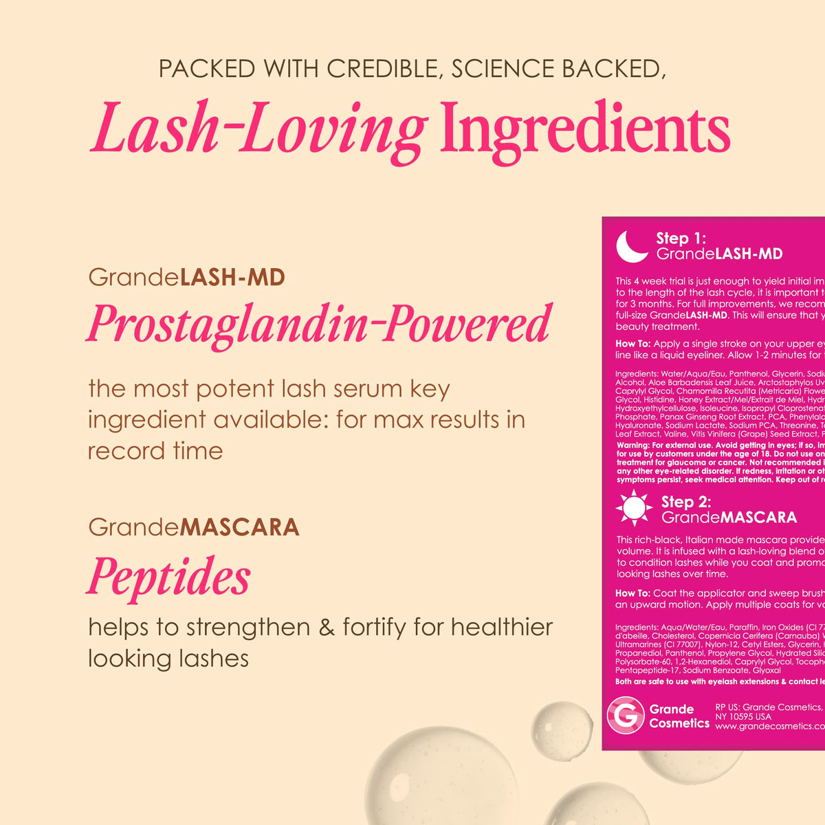 Grande Cosmetics lash set staged on bathroom vanity for daily routine inspiration