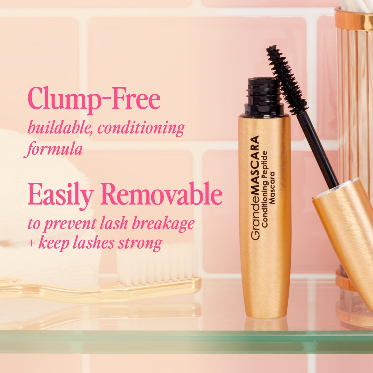 Grande Cosmetics before and after lashes shows fuller, longer effect