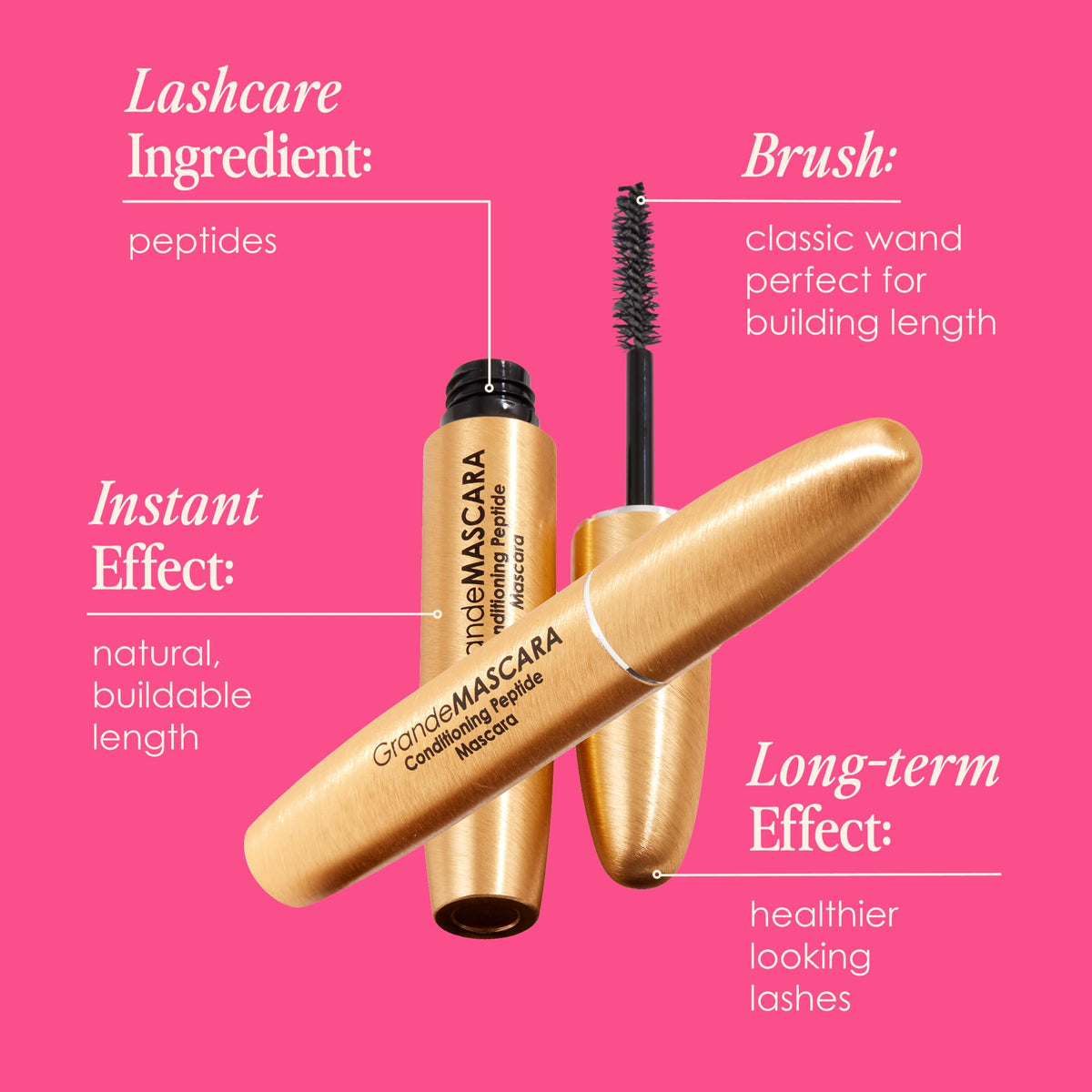 Grande Cosmetics ingredients label close-up communicates conditioning formula