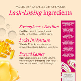 Grande Cosmetics mascara on model highlights dramatic, natural-looking lashes