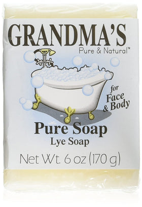 Grandma's Pure & Natural soap on bathroom shelf in minimalist setting for everyday skin-friendly use