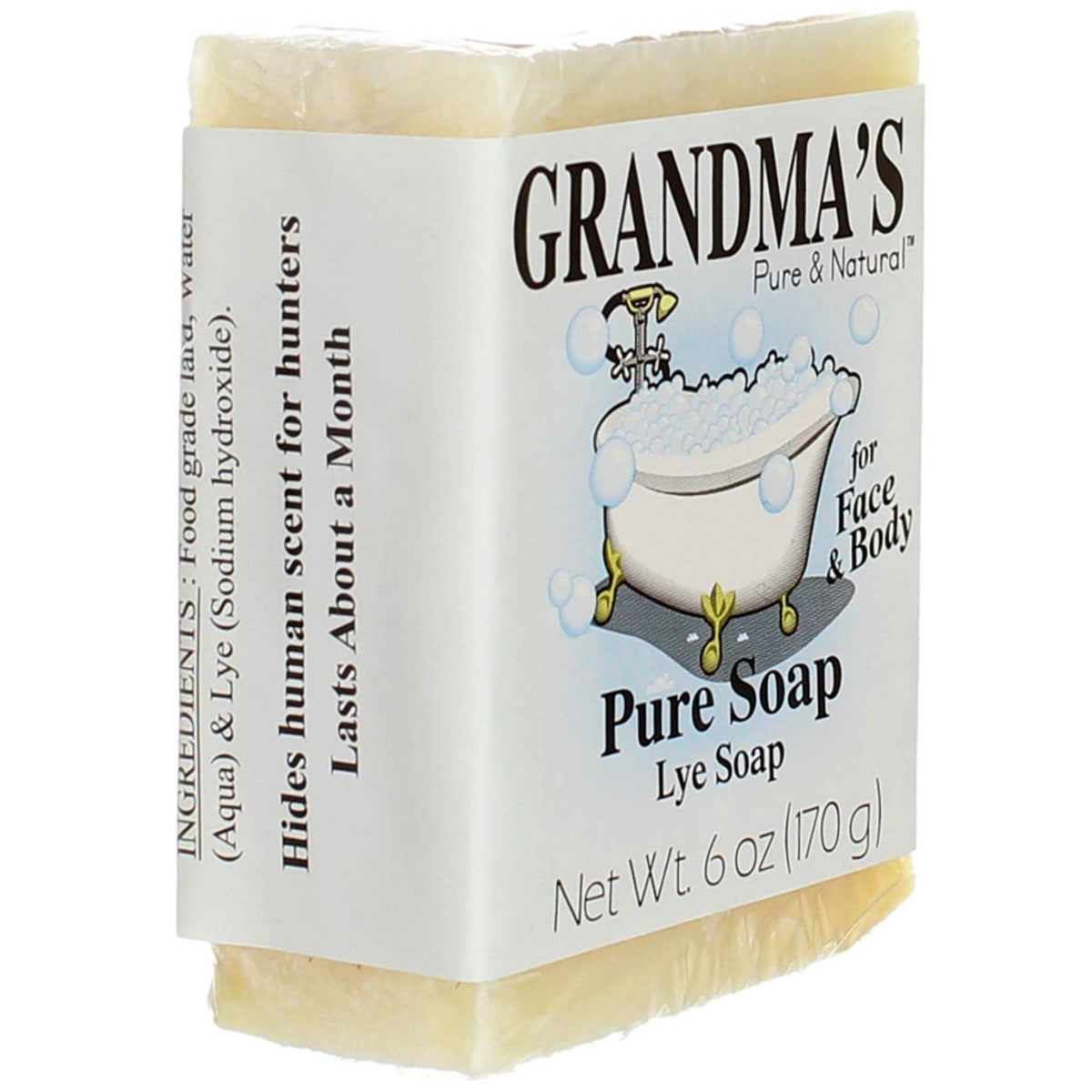 Grandma's Pure soap in hand to show the large 6 oz size and economy
