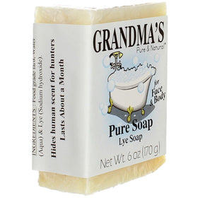 Grandma's Pure soap in hand to show the large 6 oz size and economy