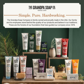 Bathroom scene with charcoal bar on soap dish conveying everyday detoxifying routine by The Grandpa Soap Company