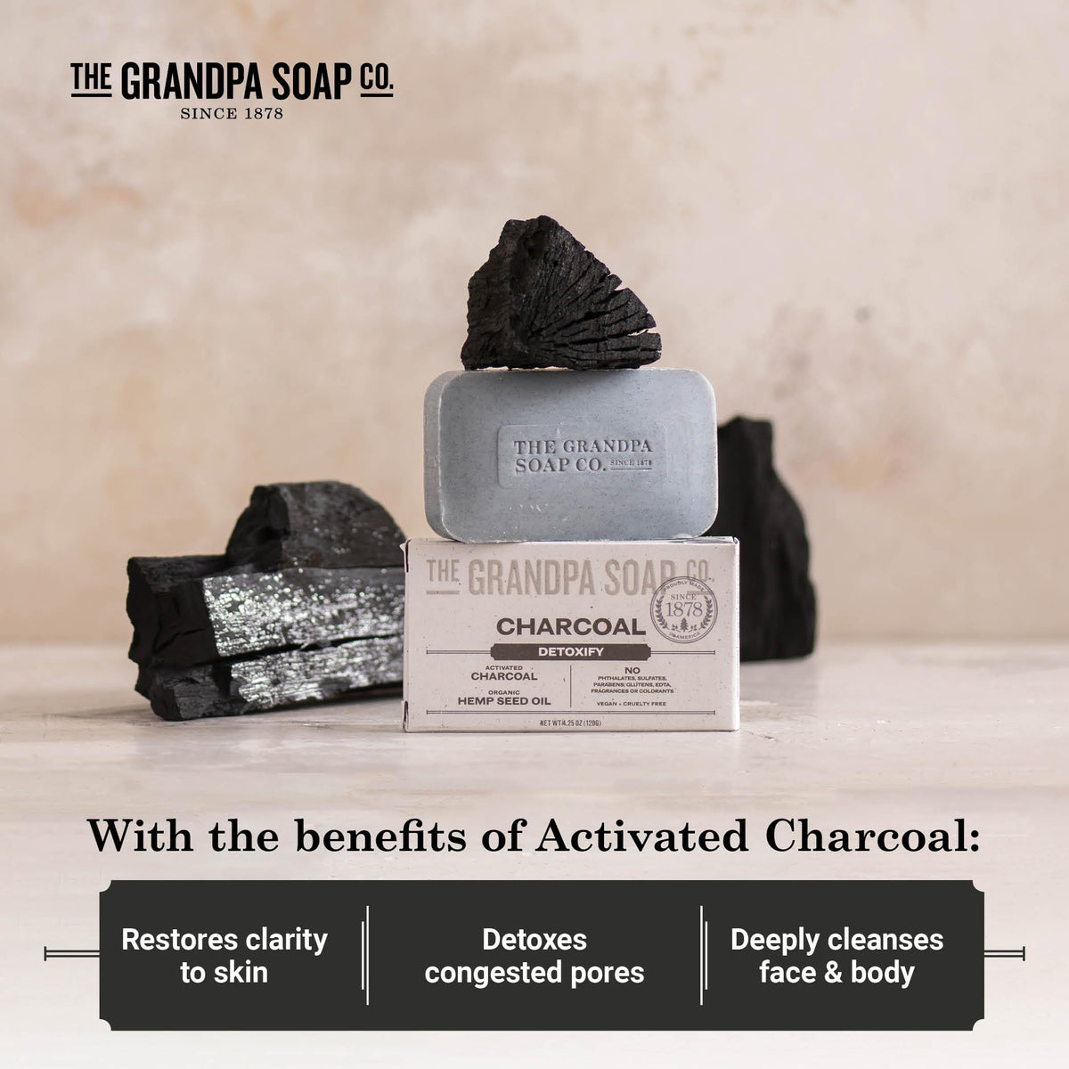 Ingredient label on The Grandpa Soap Company soap showing hemp seed and mint oil benefits