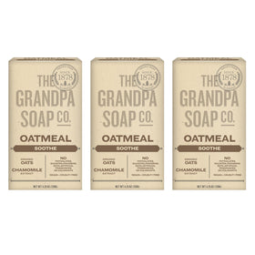 Grandpa Soap Company front packaging showing natural oat soap and benefits
