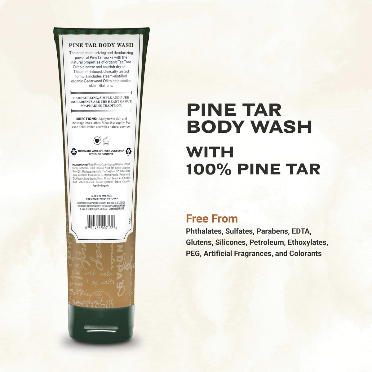 The Grandpa Soap Company back label with ingredients and benefits clearly visible