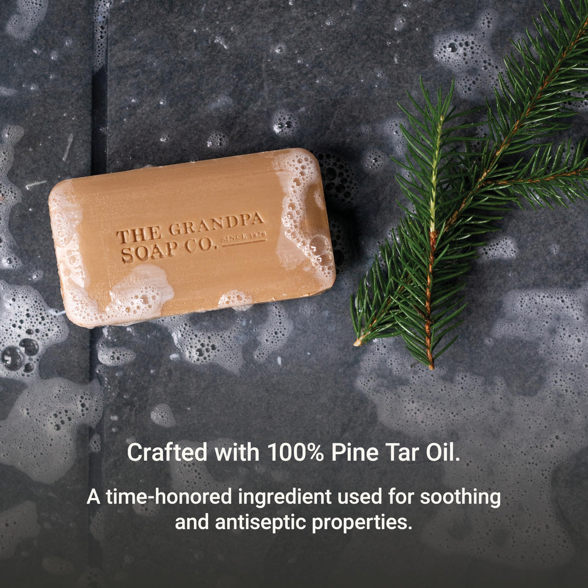 Grandpa Soap Company lather in hand demonstrating foaming power and gentle cleanse