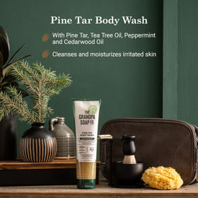 Close-up lather texture of the Grandpa Soap Company pine tar wash demonstrating gentle foam