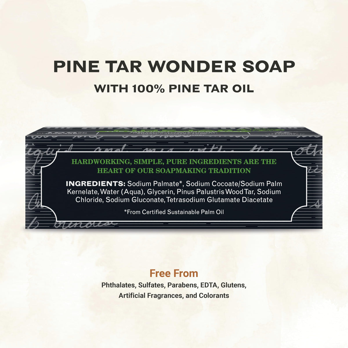 Close-up of pine tar bar texture from The Grandpa Soap Company showing creamy lather potential and gentle feel
