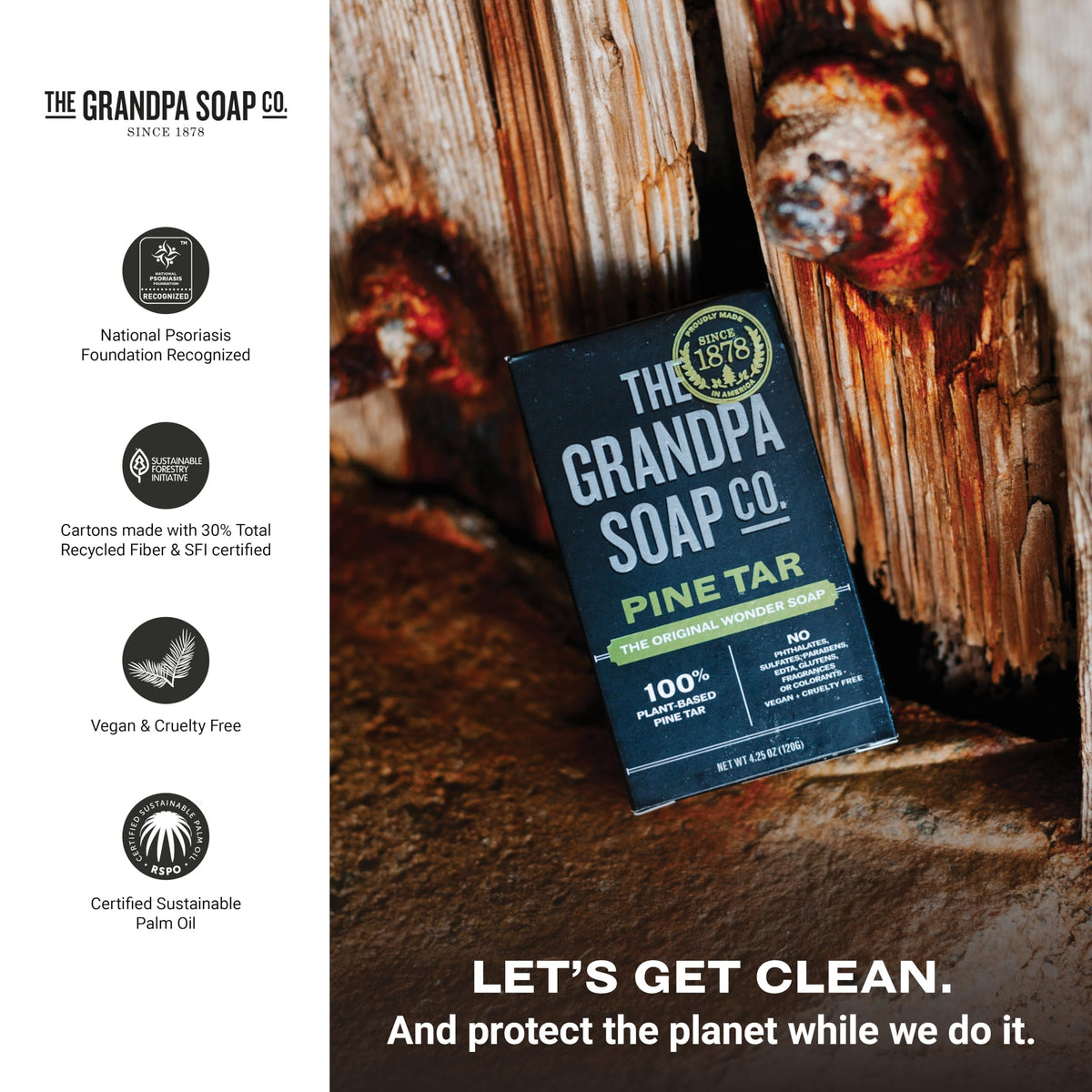 Pine tar bar in a shower scene from The Grandpa Soap Company showcasing all-over use and refreshing scent