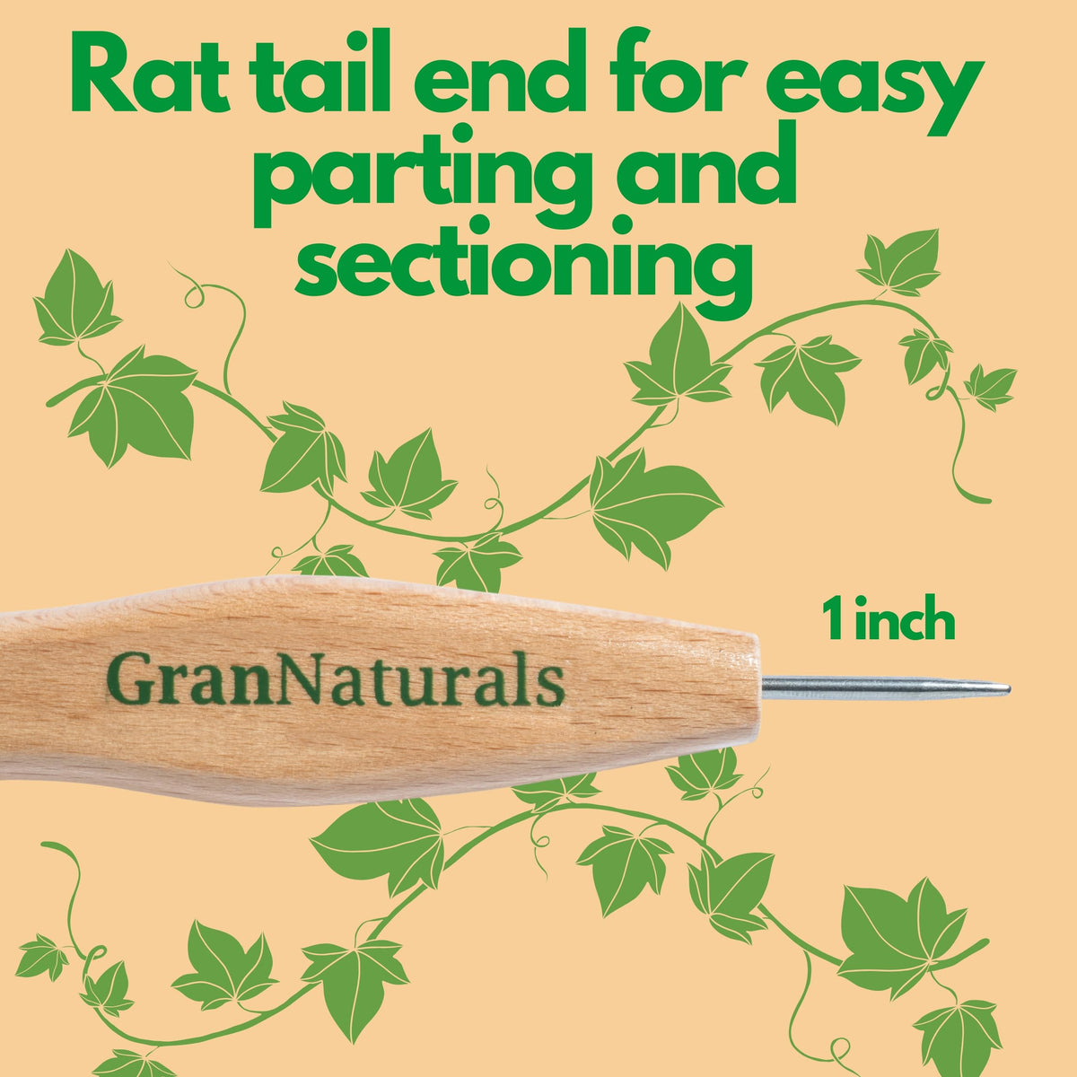 GranNaturals brush in hand scale indicating ergonomic handle and easy control