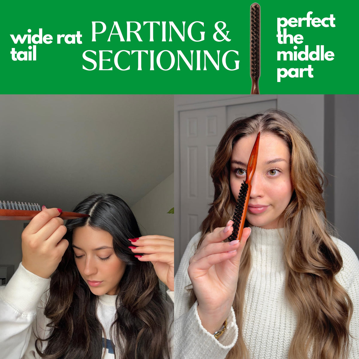GranNaturals brush teasing hair at crown to create volume and lift