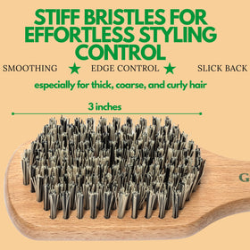 GranNaturals brush in use creating a slick-back hairstyle for polished hold