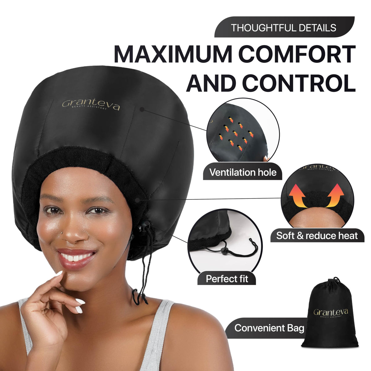 Granteva close-up of integrated headband protecting ears and neck