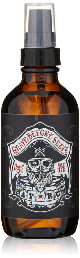 Grave Before Shave front bottle view showing 4 oz label and bay rum scent benefit