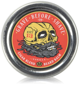 Grave Before Shave front tin showing label and 2 oz size, easy-grip packaging benefit