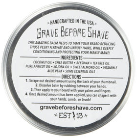 Grave Before Shave balm texture close-up melted on palm, nourishing oils visible benefit