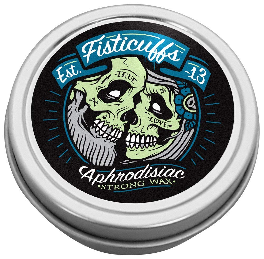 Grave Before Shave Fisticuffs front tin showing label and leather cedarwood scent, travel-friendly hold