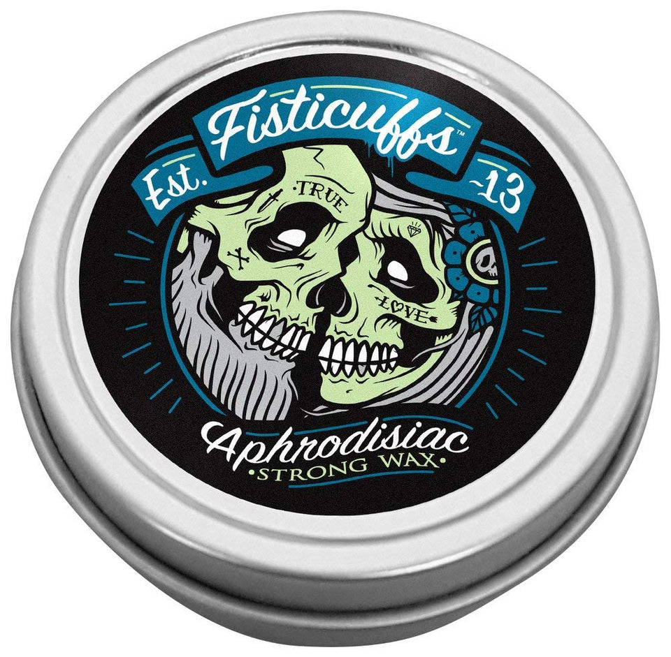 Grave Before Shave Fisticuffs front tin showing label and leather cedarwood scent, travel-friendly hold