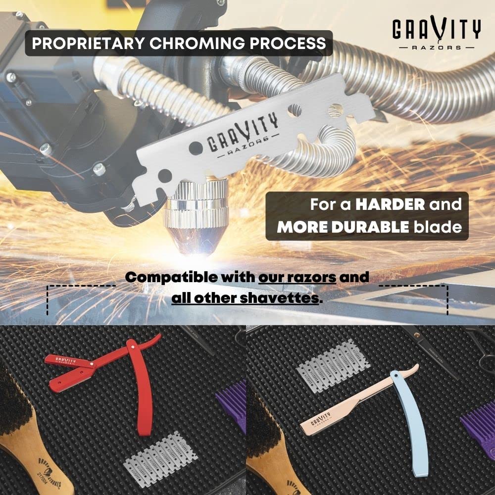 GRAVITY RAZORS stacked blades side view showing uniform thickness and reliability