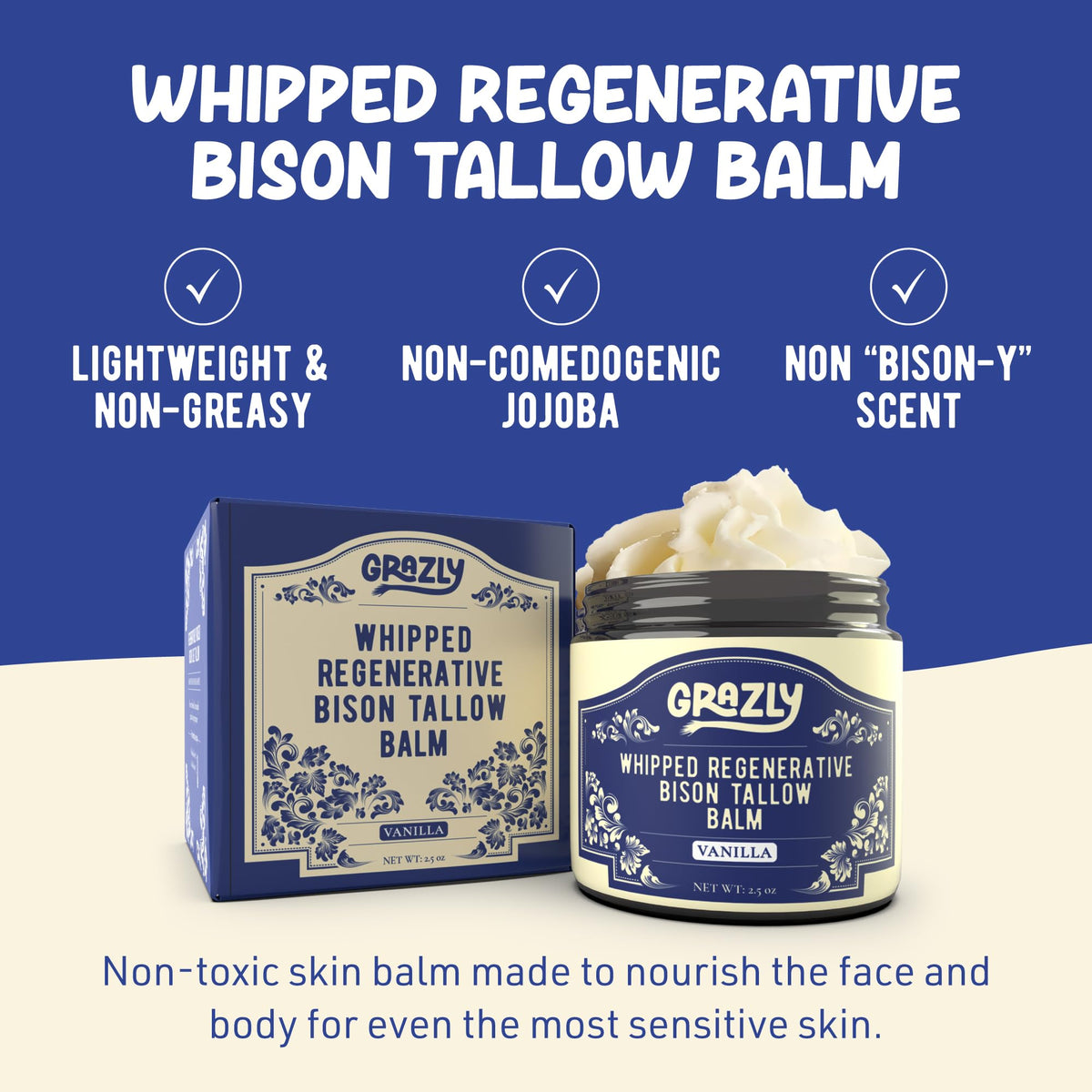 Grazly open jar with vanilla-scented balm for soothing daily hydration