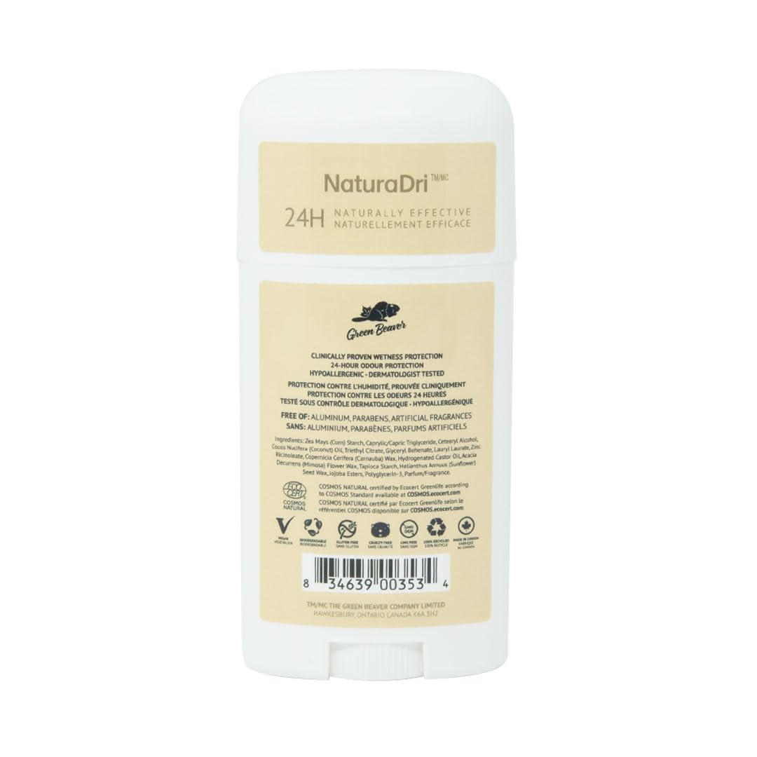 Green Beaver stick open on underarm demonstrating smooth, hydrating application