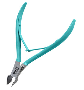 GREEN ESTETICA front view of cuticle trimmer showing overall shape and cyan color benefit
