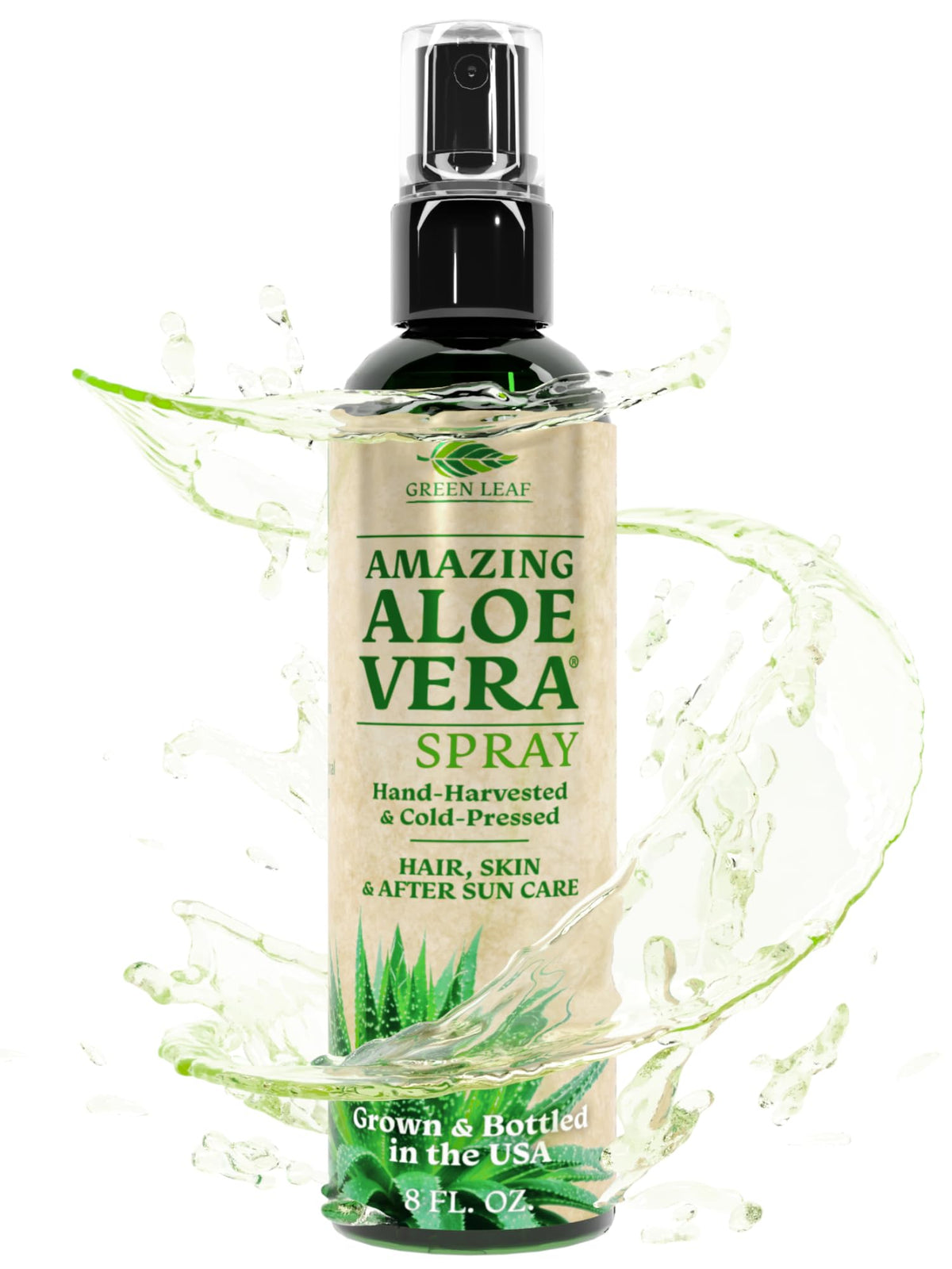 Green Leaf Naturals front bottle view showing clear aloe label and benefits