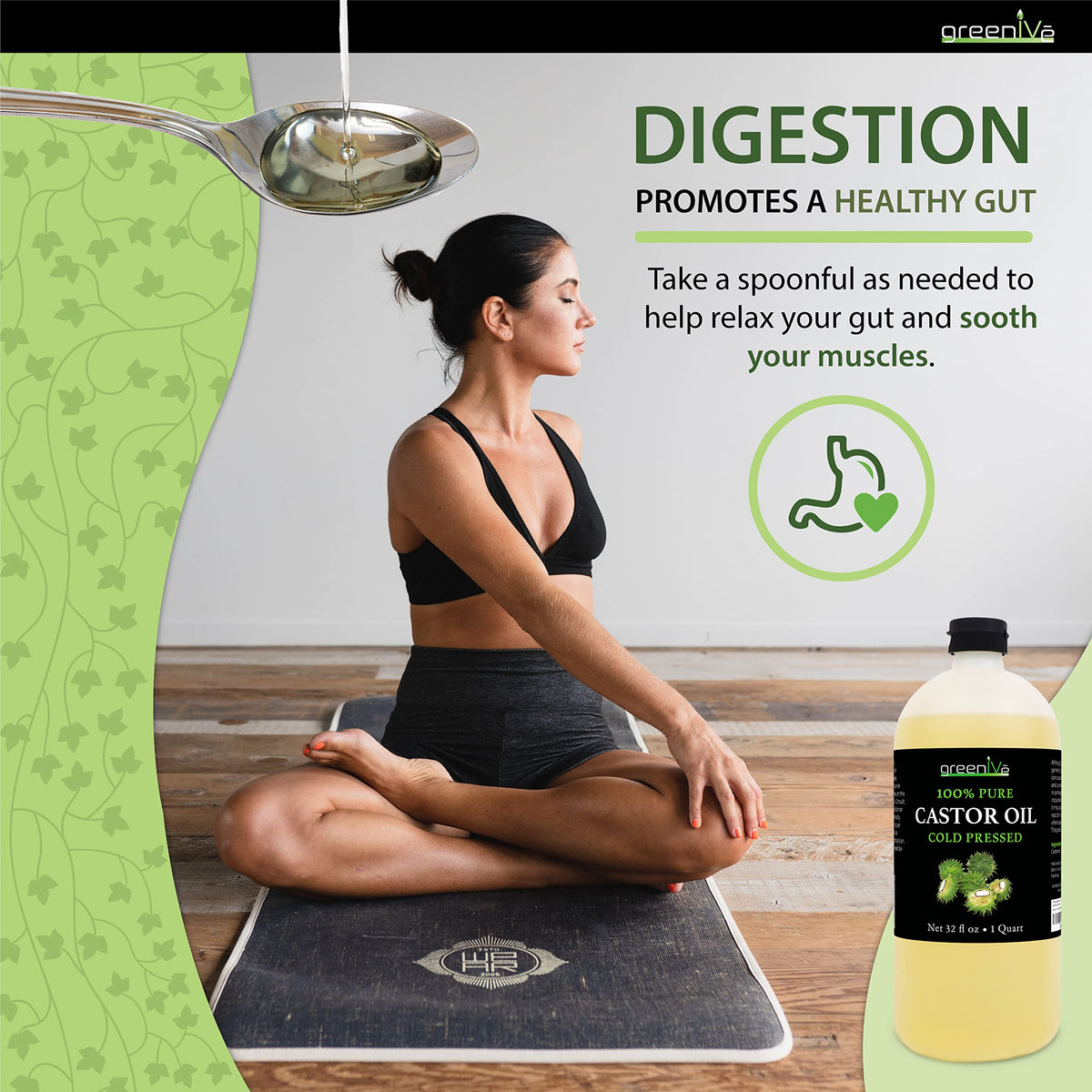 GreenIVe castor oil pack setup on cloth showing ideal oil saturation for pack routines benefit