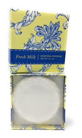 Greenwich Bay Trading Company dusting powder on bathroom shelf staged for post-bath freshness
