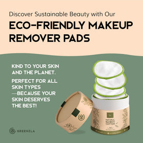 GREENZLA pads arranged on vanity with skincare, promotes sustainable routine benefit