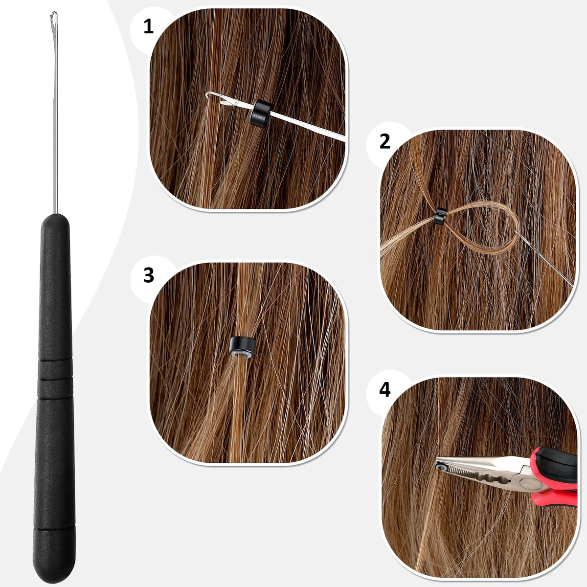 GrennMauler crochet hook and pulling loops for quick strand threading