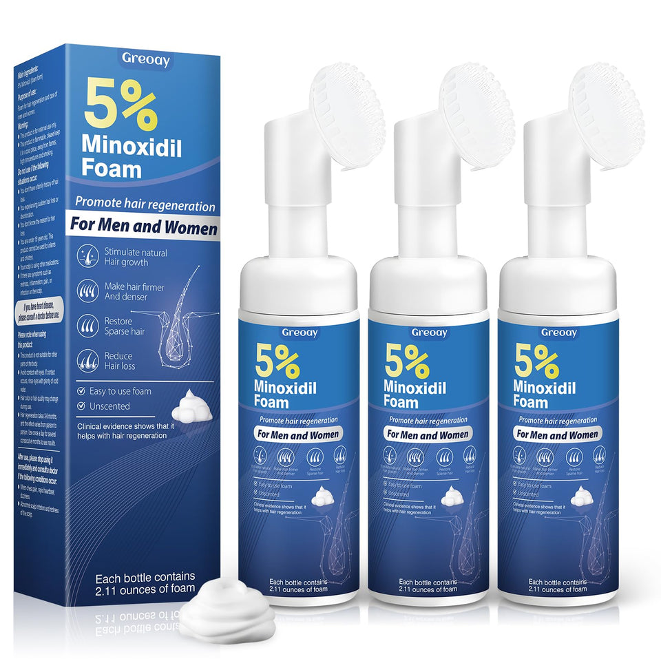 Greoay front packaging showing three bottles and product benefits