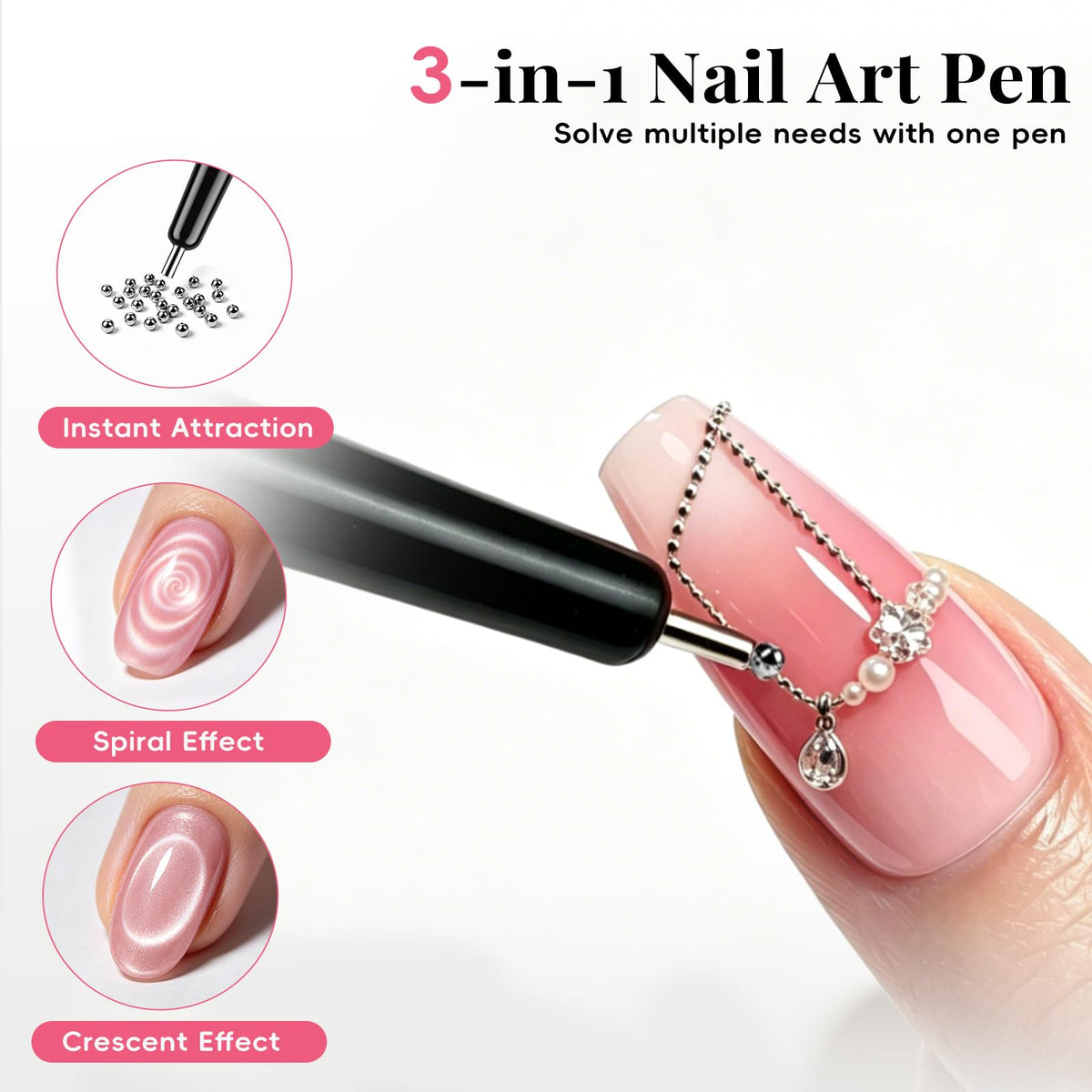GricelnSV magnet held over nail demonstrating cat-eye pull for precise polish effect