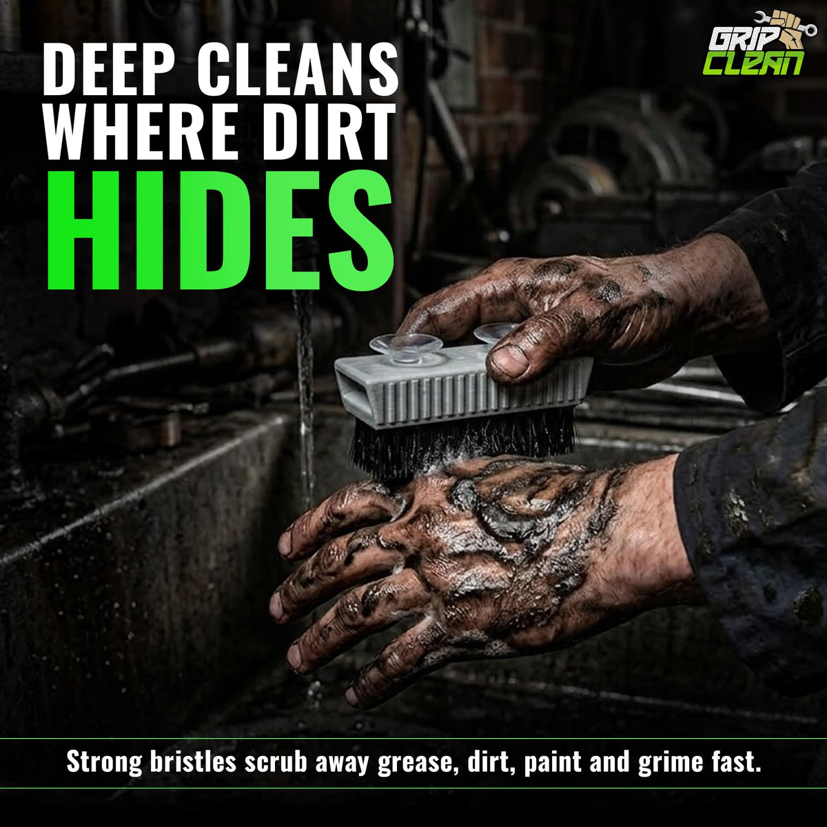 Grip Clean bristle close-up highlighting extra-stiff filaments for deep cleaning