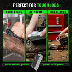 Grip Clean beside tools and boots showing multipurpose cleaning utility