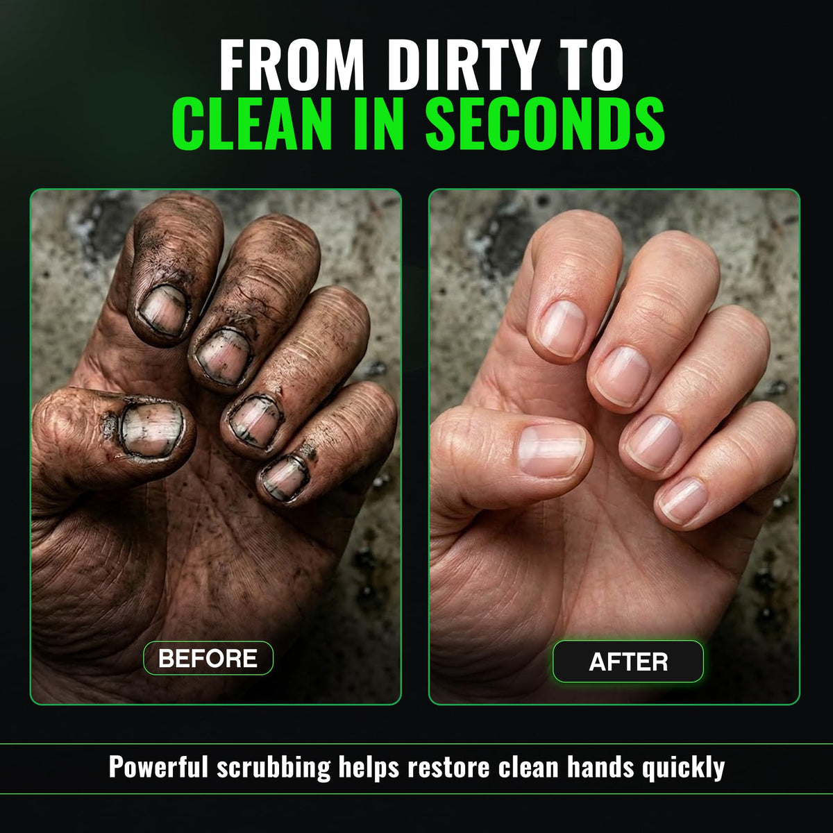 Grip Clean scrubbing grease off a surface to show powerful debris removal