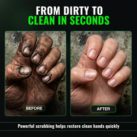 Grip Clean scrubbing grease off a surface to show powerful debris removal