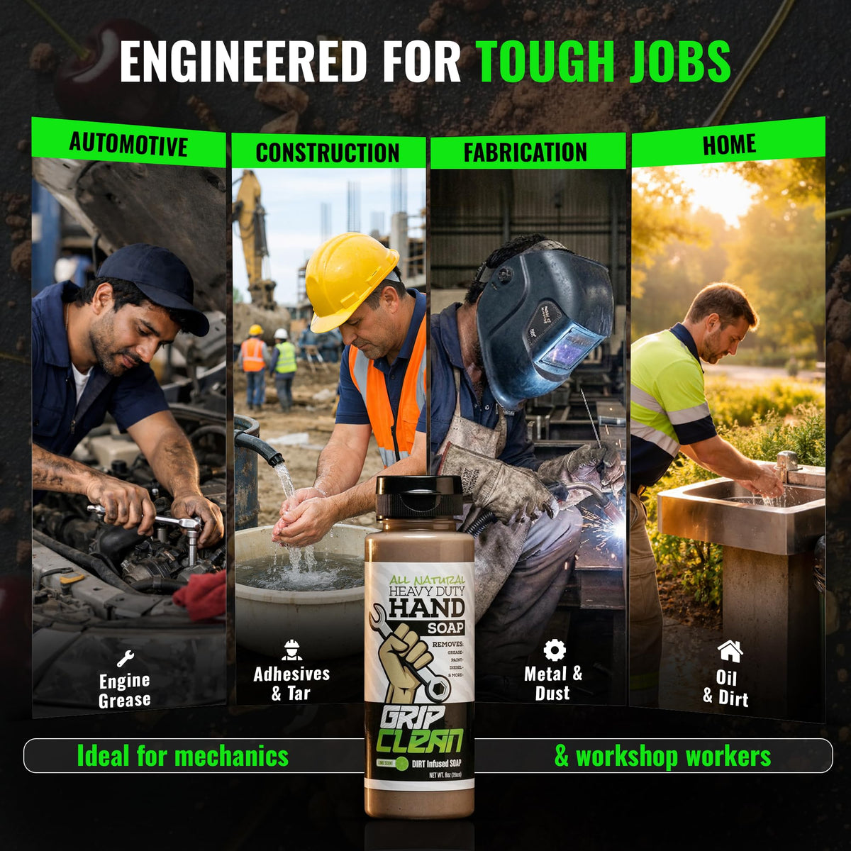 Grip Clean in use washing greasy mechanic hands for fast grease removal