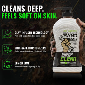 Grip Clean pouring into hand demonstrating concentrated amount needed and fast cut-through