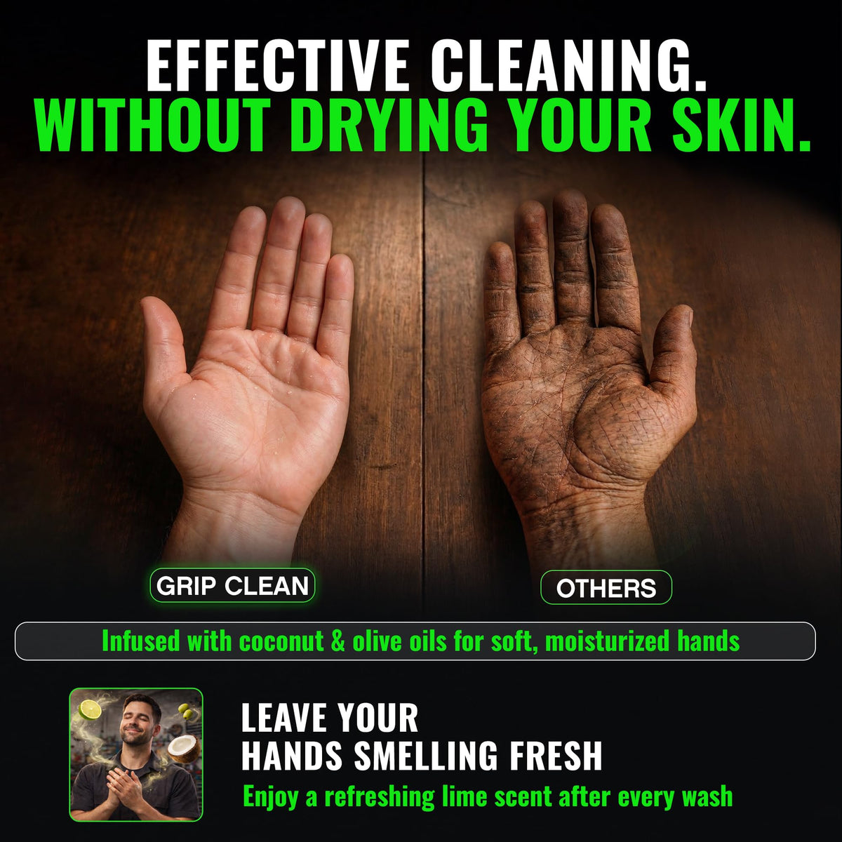 Grip Clean size comparison beside a socket to show compact 8 oz portability